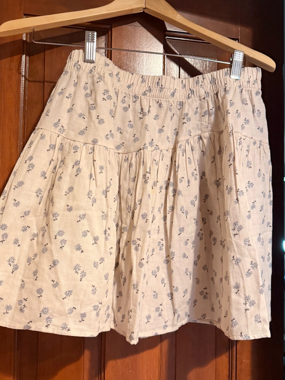 Rylee + Cru Sparrow Cream Mini Skirt with Blue Floral Print